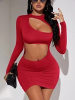2022 cutout cropped navel autumn winter knitted long sleeve womens midi dress skinny sexy party womens dress 2022 new year