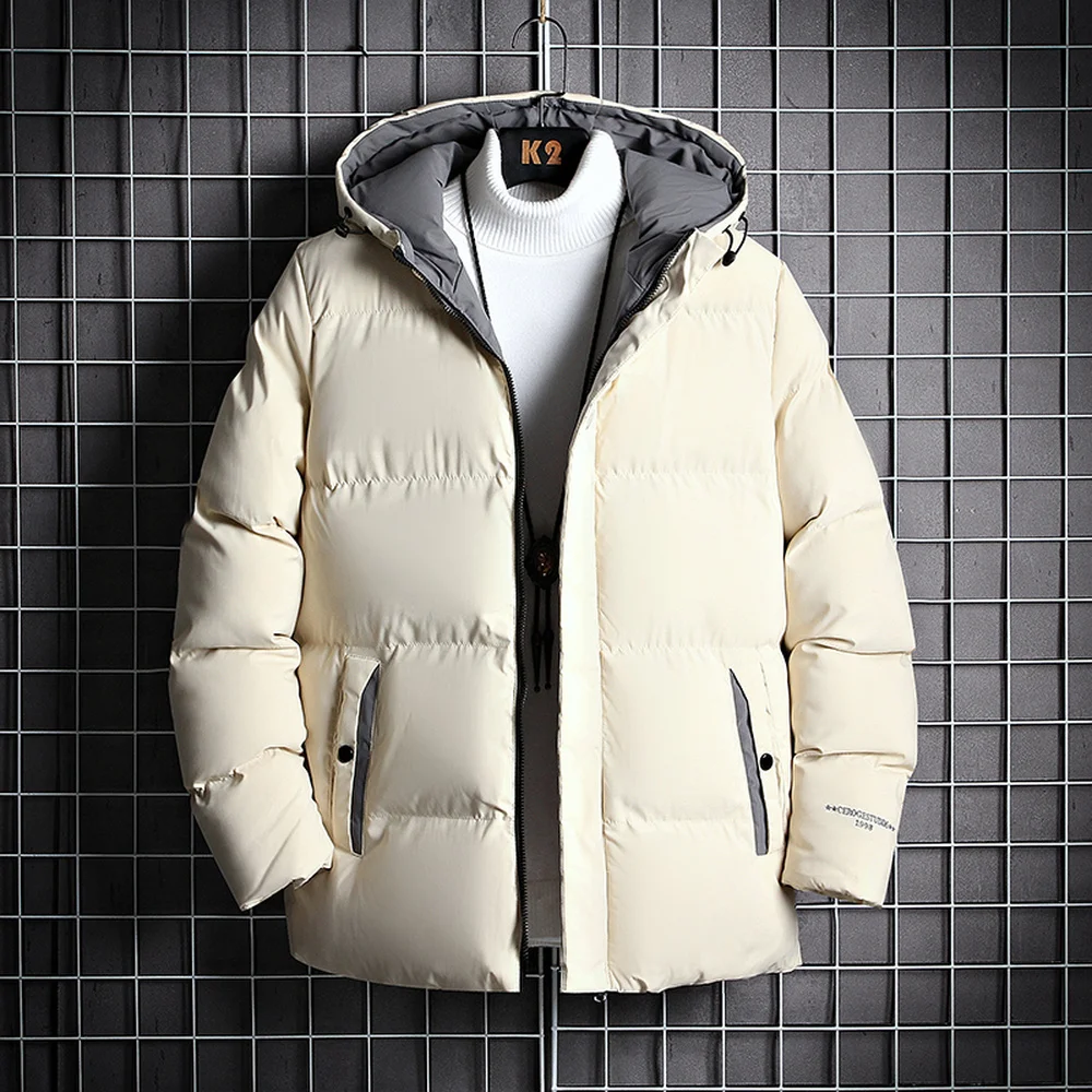 

Winter Jacket Men Puffer Jacket With Hood Thicken Warm Coats Cotton Padded Coat Men Fashion Clothing Solid Color Casual Jacket