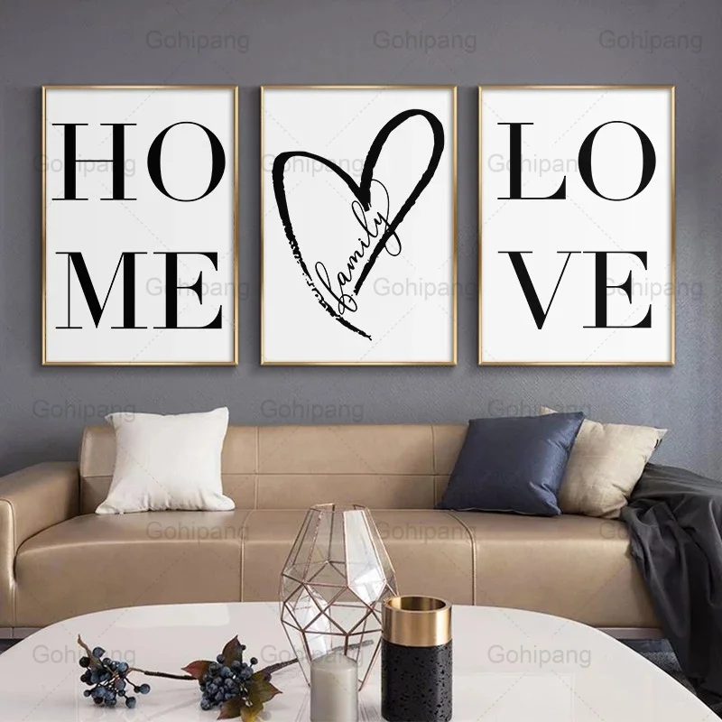 

Family Love Canvas Painting Black Home and Love Spray Poster and Prints Modern Home Wall Sticker Art Pictures for Living Room