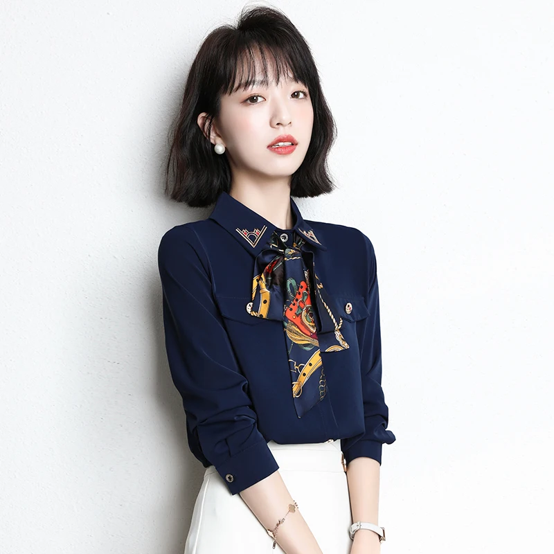 

Шифоновые облегающие Женские рубашки, новые модные блузки, повседневная одежда с длинным рукавом, элегантный женский топ в Корейском стиле ...