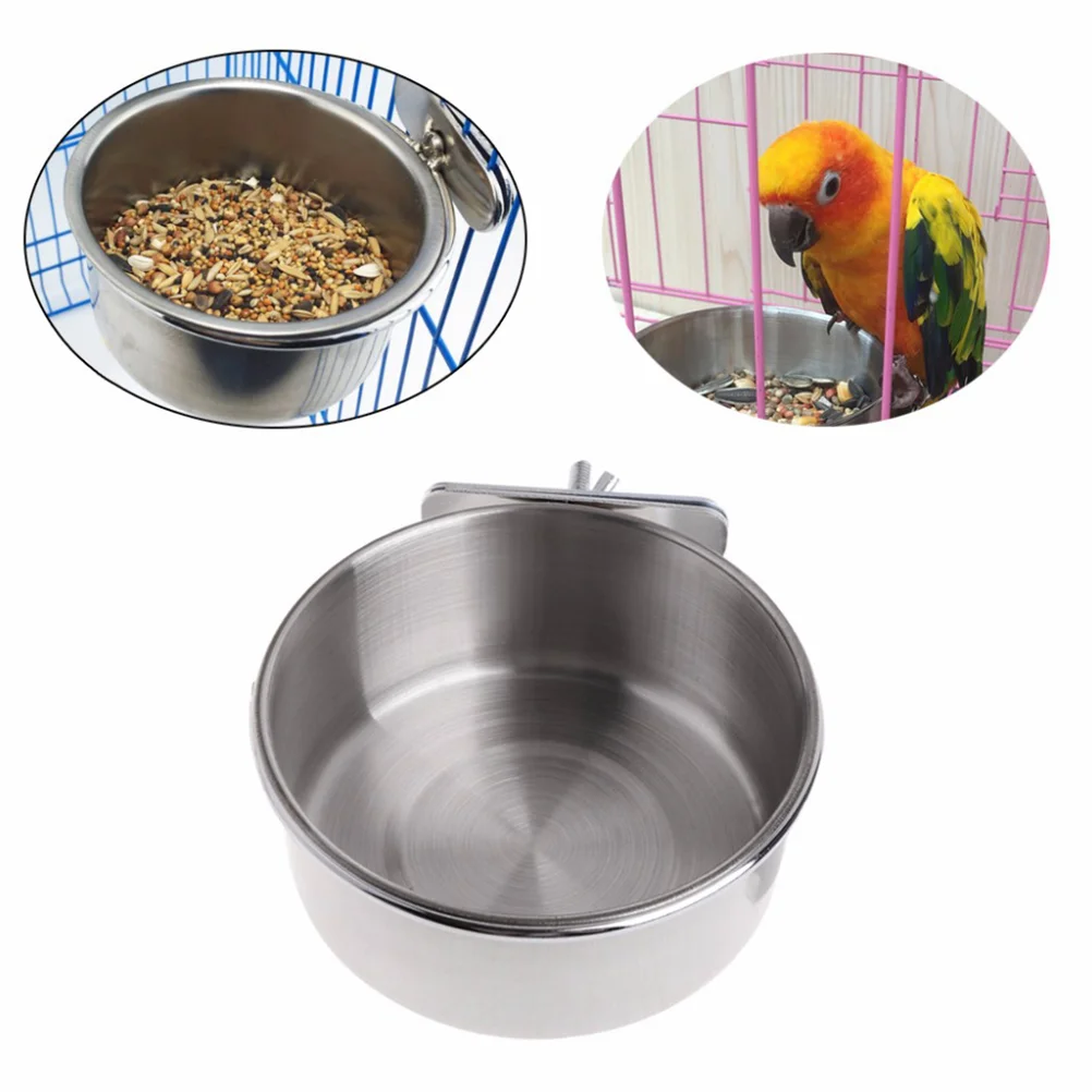 

Bowlcage Bird Cups Feeder Hangingwater Feeding Parrot Bowls Coop Birds Dish Stainless Steel Small Animal