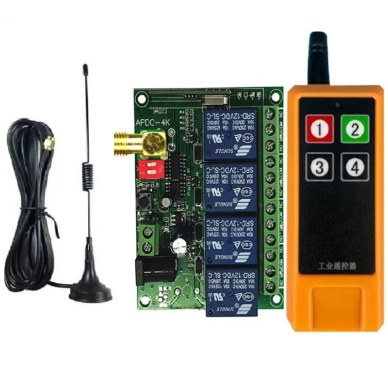 

2000m DC 12V 24V 4CH Wireless Remote Control LED Light Switch Relay Output Radio RF Transmitter And 315/433 MHz Receiver+Antenna