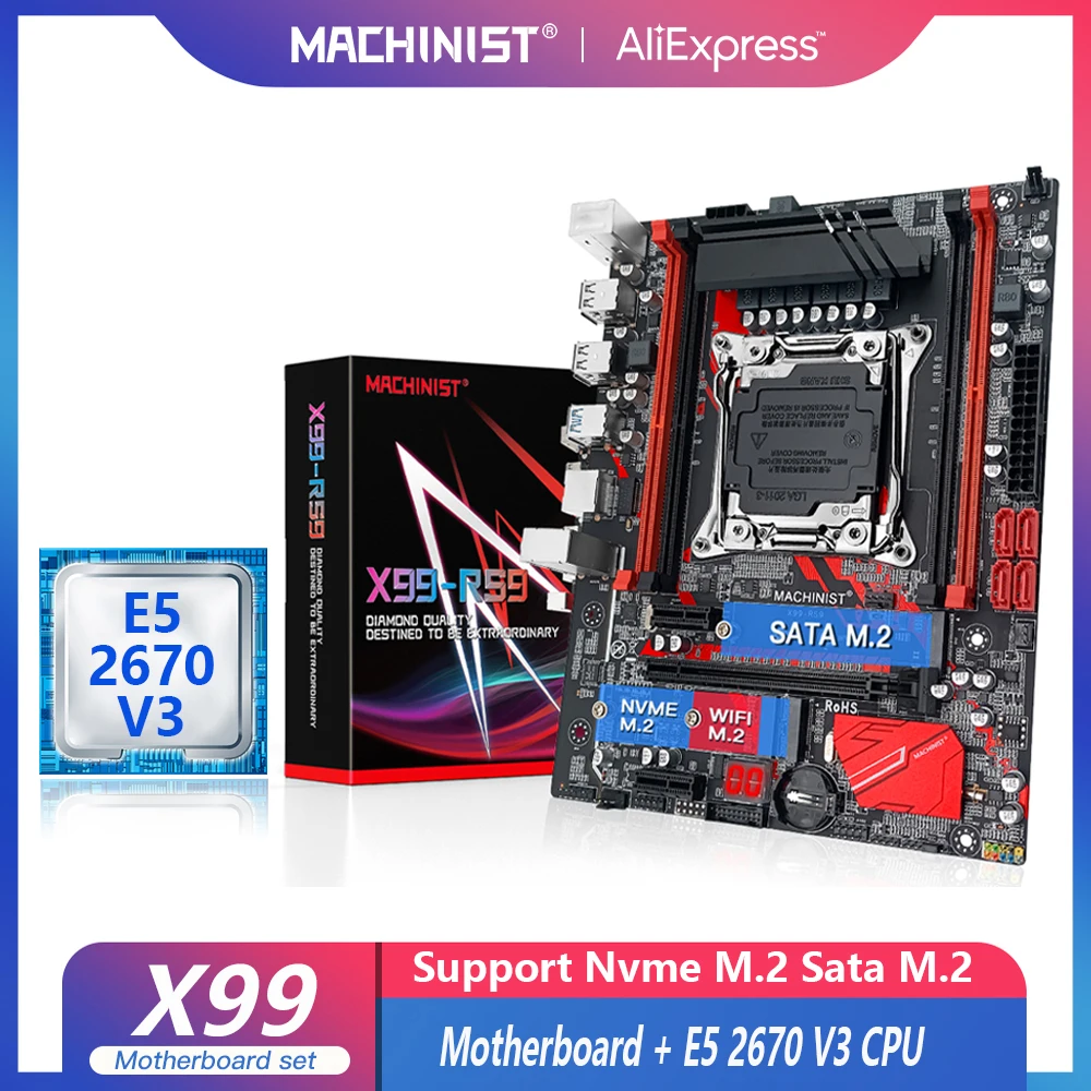 

MACHINIST X99 RS9 материнская плата комплект с Xeon E5 2670 V3 ЦП поддержка DDR4 ECC RAM настольная память LGA 2011-3 MVNE M.2 Sata M-ATX