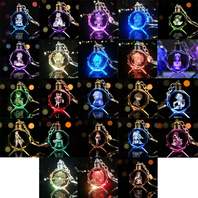 

Crystal Luminous Keychain Genshin Impact Anime Figure Backpack Pendant Model Car Keychains Children's Toy Birthday Gifts