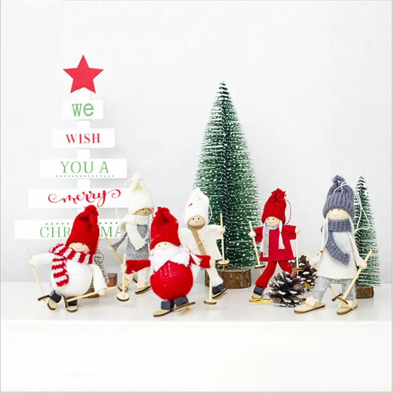 

1pc Creative Kawaii Christmas Ski Pendant Christmas Tree Decoration For Home Xmas Cute Doll Party Decoration Kids Gift
