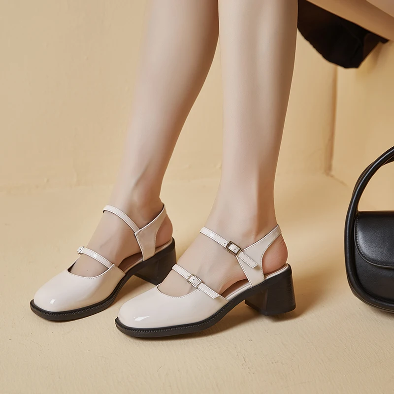 AIYUQI Summer Shoes Women Mid heel 2023 New Fashion Shoes Women Hollow Double Buckle Mary Jane Women's Shoes