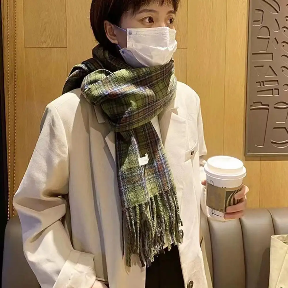 

Popular Women Shawl Wrap Tassels Retro Windproof Checkered Shawl Scarf Elegant Women Scarf for Daily Wear