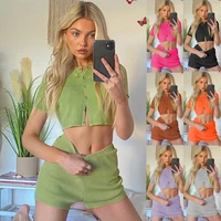 2022 women new fashion spring and summer short suit new home 2 piece set solid color clothes womens sports leisure suit