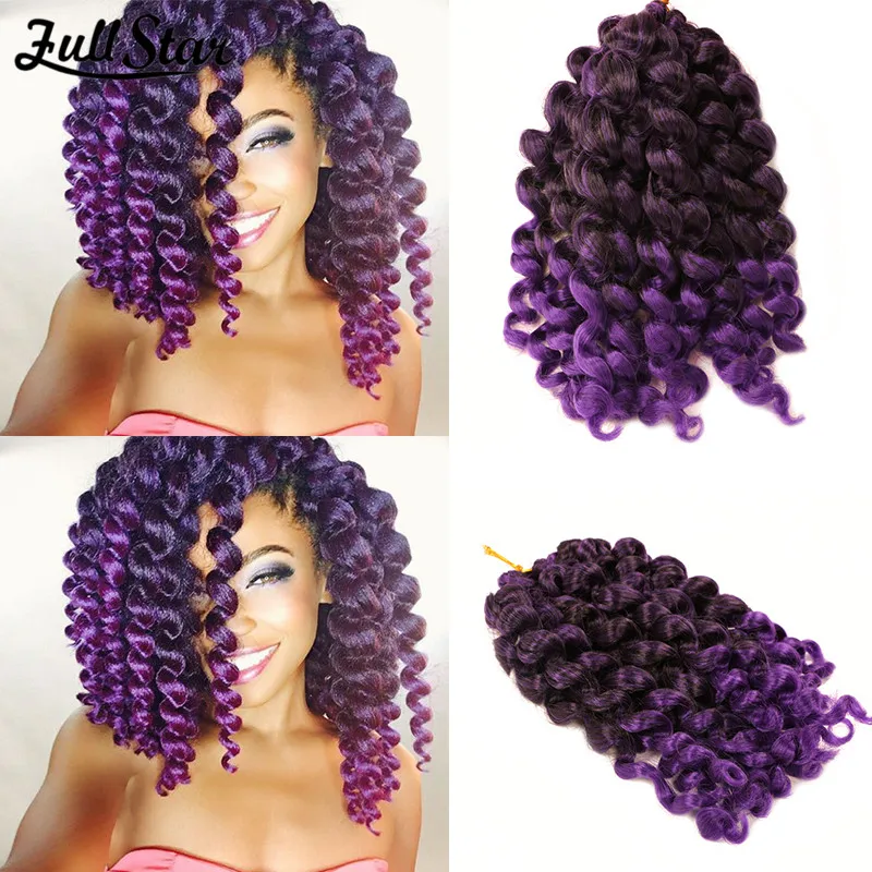 

8” Ombre Purple Jumpy Wand Curl lCrochet Braids 20 Strands Jamaican Bounce Curl Synthetic Crochet Hair Extension for Black Women