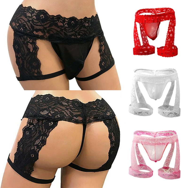 

Enhance Pouch Gay Mens Jock Strap Underwear Sexy Sissy Lace Thongs Hollow Out Man Briefs Tanga Hombre String Underpant