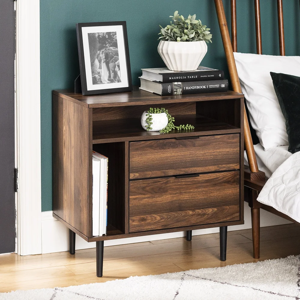 

Manor Park Modern Nightstand with Drawers and Shelves, Dark Walnut chest of drawers for bedroom