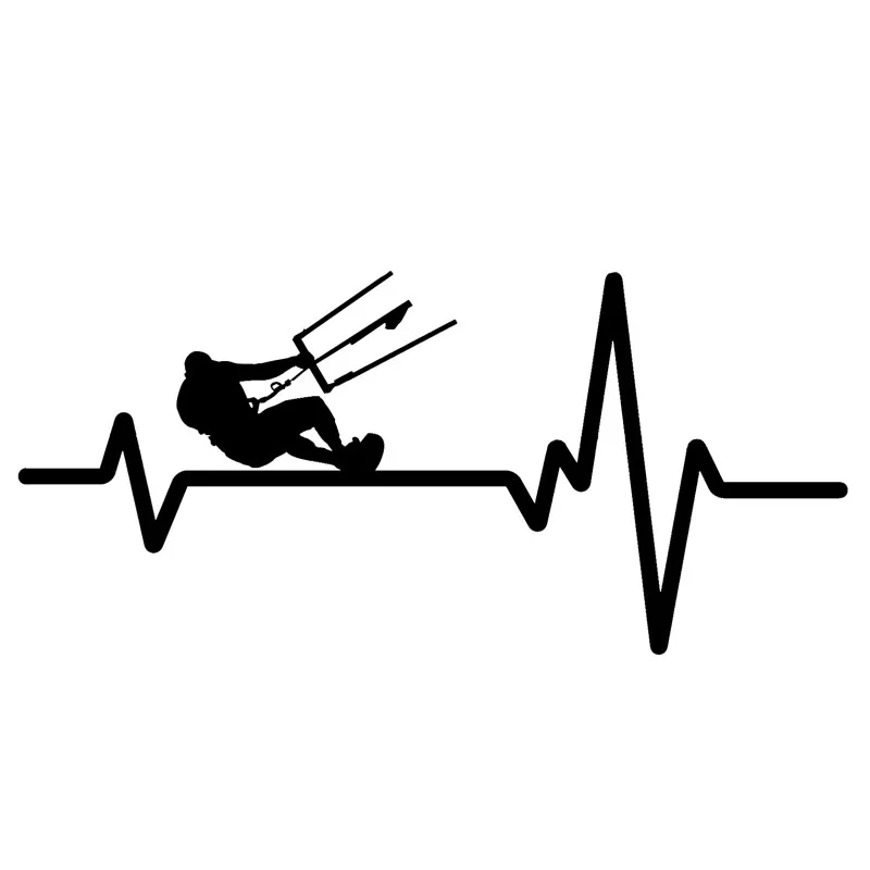 

15.8CM*7.3CM Creativity Kiteboarding Kite Board Heartbeat Lifeline Vinyl Black/Silver Car Sticker