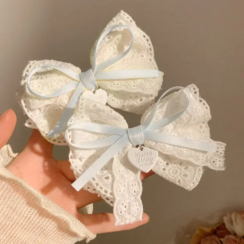 Милый кружевной бант в форме сердца с вышивкой заколка для волос женский лес