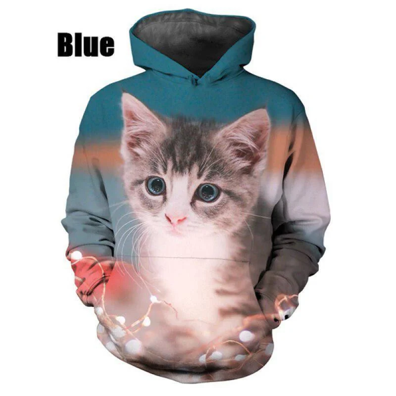 Men/women 3d Printed Cat Hoodie Funny Pullover Casual Sweatshirt Hooded Tops