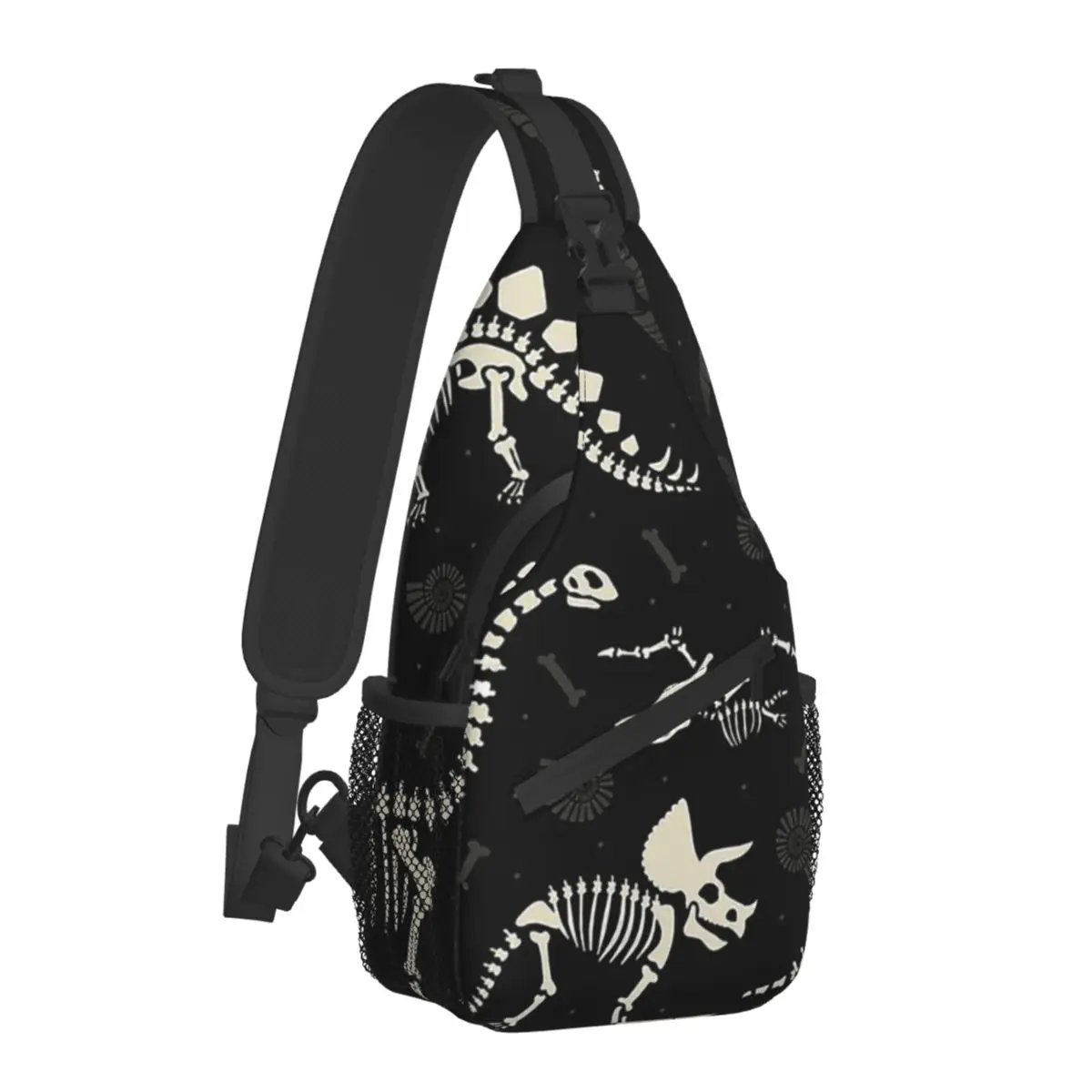 Fossils In Black Crossbody Chest Bags Dinosaur Dinosaurs Pockets Travel Pack Messenger Sports Teens Shoulder Bag Unisex