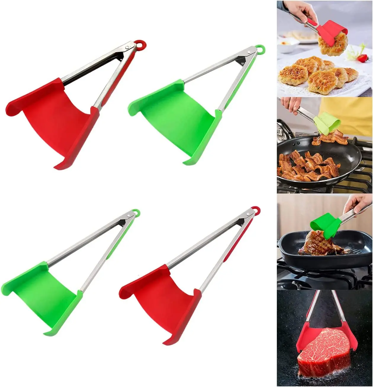 

Креативный держатель для еды 2 в 1, просто откидной шпатель и щипцы, многофункциональный антипригарный силиконовый шпатель, кухонный гаджет,...