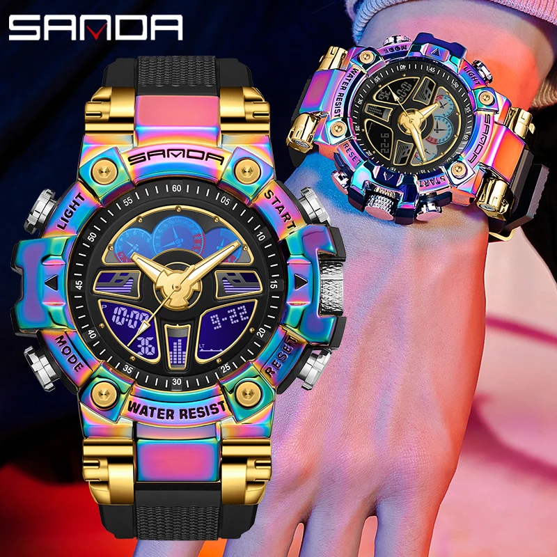 

SANDA Sport Digital Watches for Men Army Countdown Swimming Wristwatch Alarm Clock Calendar LED Backlight Dual Time Reloj hombre