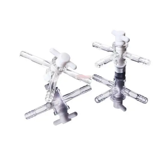 

Лабораторный вакуумный адаптер с тремя 10-миллиметровыми шланговыми соединениями, кран из ПТФЭ, стеклянный инструмент