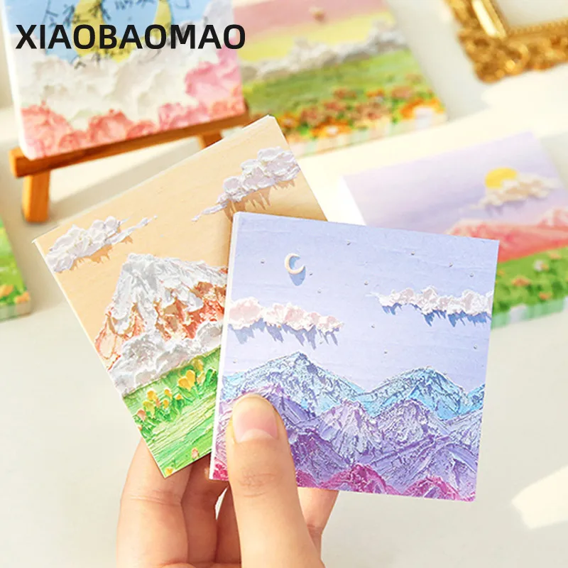 80 Sheets/Pack Oil Painting Creative Memo Pad Sticky Notes Pad Decorative Stationery Stickers Office School Supplies