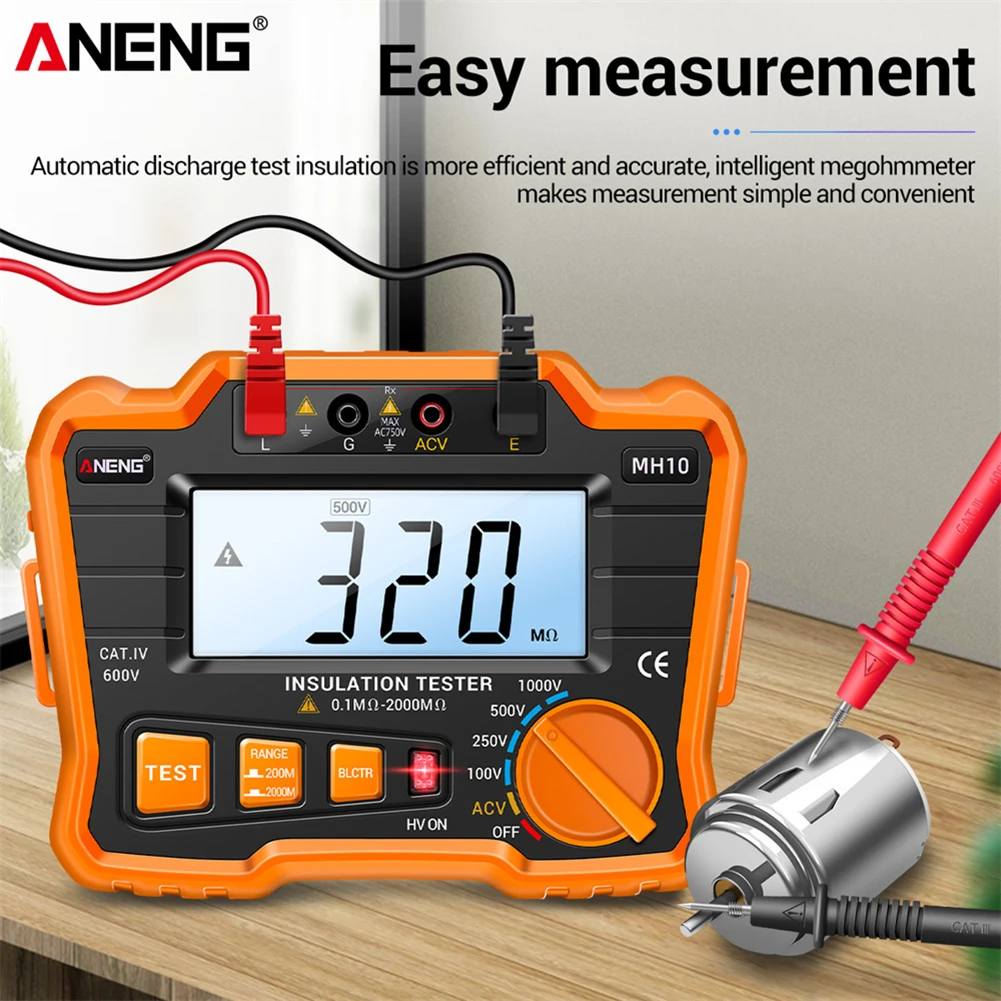 

ANENG MH10 Digital Insulation Resistance Tester 100-1000V High Voltage Ohm Tester Auto Range Megger Megohmmeter Voltmeter