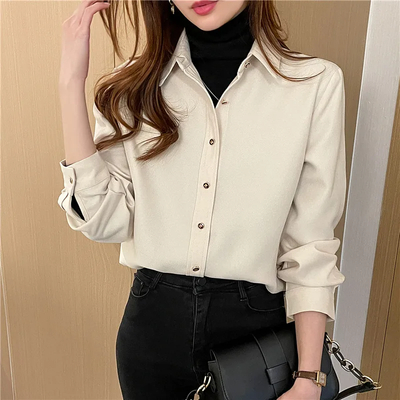 

Рубашка-поло женская Вельветовая свободного покроя, Повседневная модная блузка с длинным рукавом, однотонная одежда, весна-осень