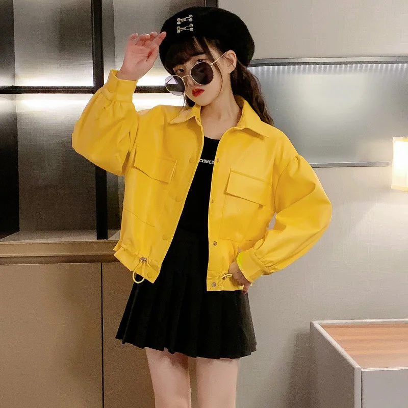 

Jackets for Girls Autumn 2023 Fashion PU Leather Coats Teen Children Tops Clothes Casual All-match Non-washable Kids Outerwear