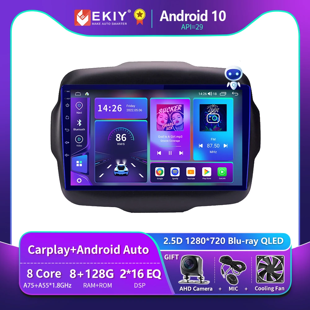 EKIY T900 8G 128G для Jeep Renegade 2016 2017 2018 2019 2020 Автомобильный радиоприемник GPS Auto Android Carplay