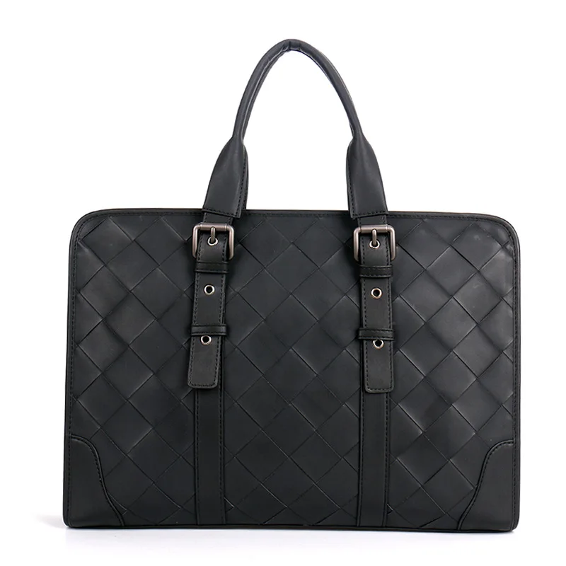 Luxury large woven handbag men's business briefcase men's computer bag fashion high-quality woven bag high-end leather bag