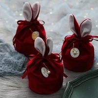 12pcs cute rabbit ear gift bags velvet jewelry bags with pearl gift packaging for baby shower wedding favorit supplier