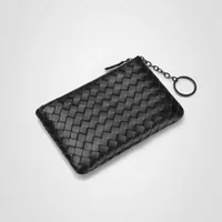 Sheepskin Knitted Key Bag Zipper Zero Purse Ladies Short Wallet Real Leather Handset With Coin Bag Credit ID Business Bank Card