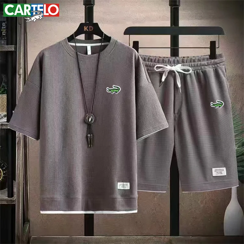 CARTELO Summer Men's 2-Piece T-shirt+Shorts Sportswear Fashion Embroidery Loose Harajuku Style Street Apparel Casual Golf Set