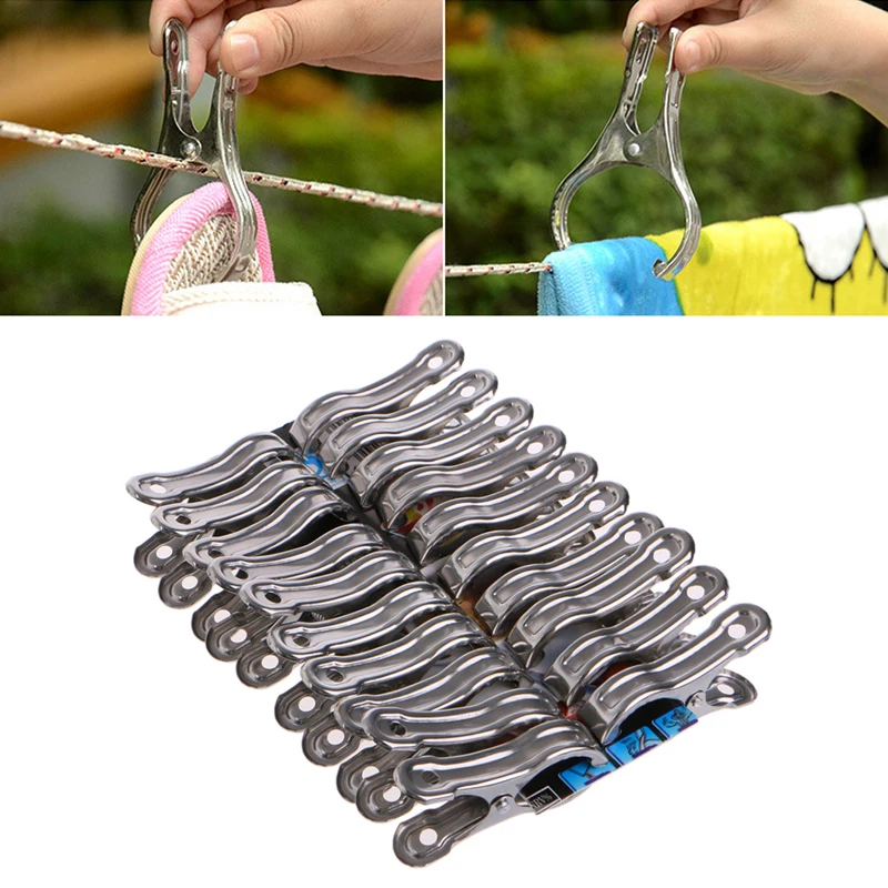 

20 Pcs Stainless Steel Clothes Pegs Hanging Pins Laundry Windproof Clips