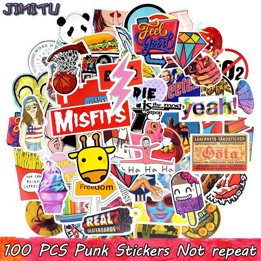 

100 PCS Punk Sticker Retro Graffiti Funny Rock Adult Stickers for Laptop Motorcycle Fridge Guitar Travel case Bicycle Helmet Car