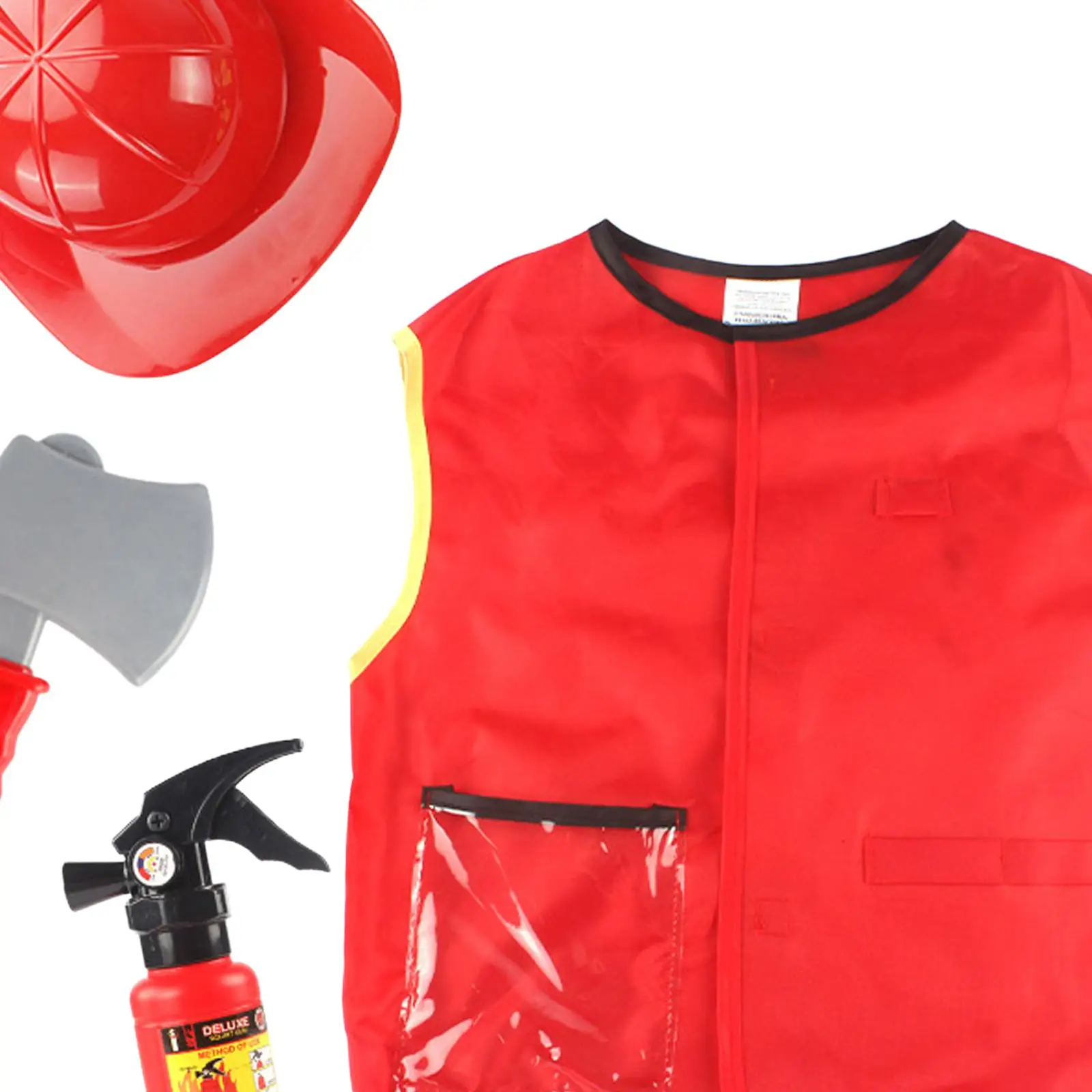 

4x Kids Firefighter Costumes with Hat Dress up Accessories Fireman Cosplay Outfit for Children Girls Boys Halloween Gifts