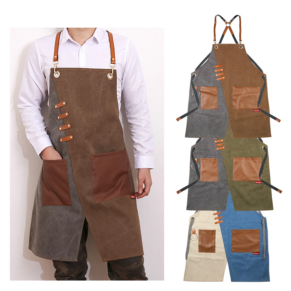 

Рабочий Фартук унисекс, регулируемый брезентовый, с карманами для инструментов, с перекрестными лямками, для работы в кухне, салоне, деревообработки