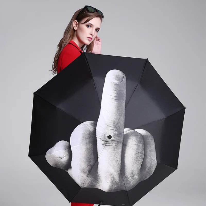 

Creative Rain Middle Finger Umbrella Women Umbrella Windproof Folding Personality Black Middle Finger Umbrellas Parasol Women
