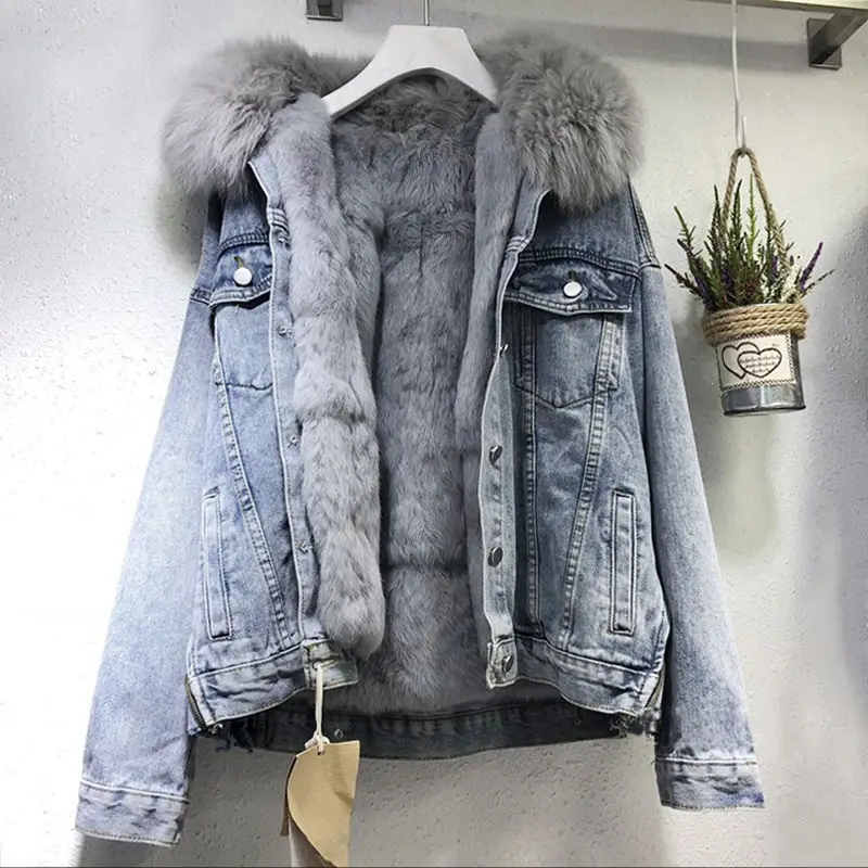 Denim Coat Women's Short New 2023 Winter Tank Plush Thickened Detachable Cotton Coat