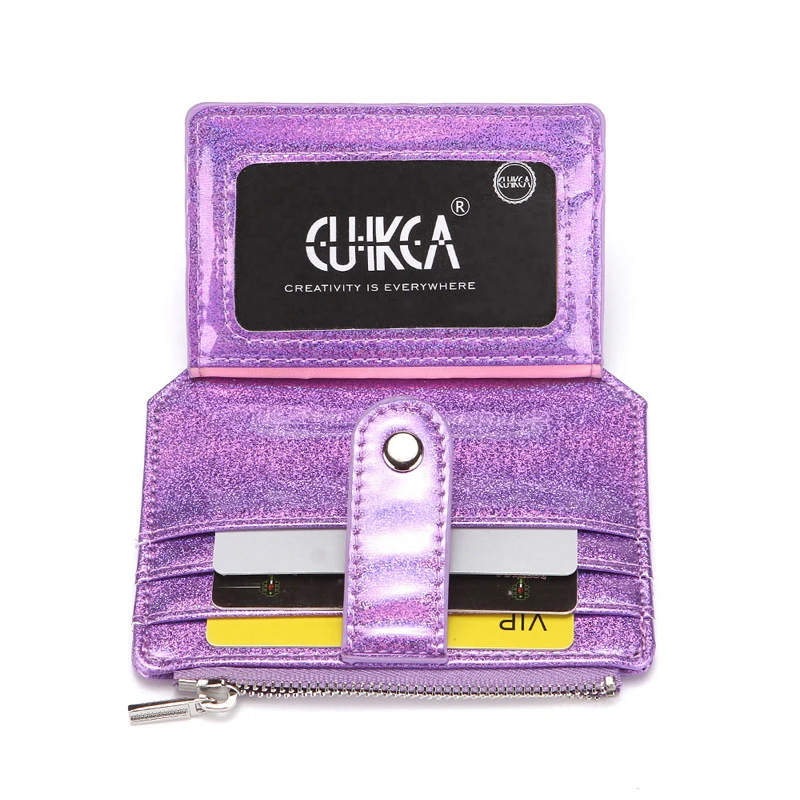 New Korean Laser PU Card Bag Love Embroidery Women's Zipper Buckle Zero Wallets Mini Wallet Cute Cards Clip Holders Small Purse