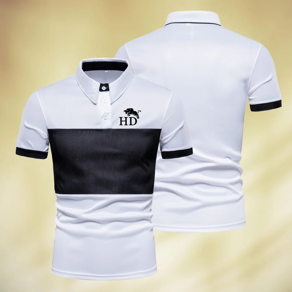 

Summer Short Sleeve Patchwork Polo Shirt Men's Fashion Slim T-Shirt Casual Top