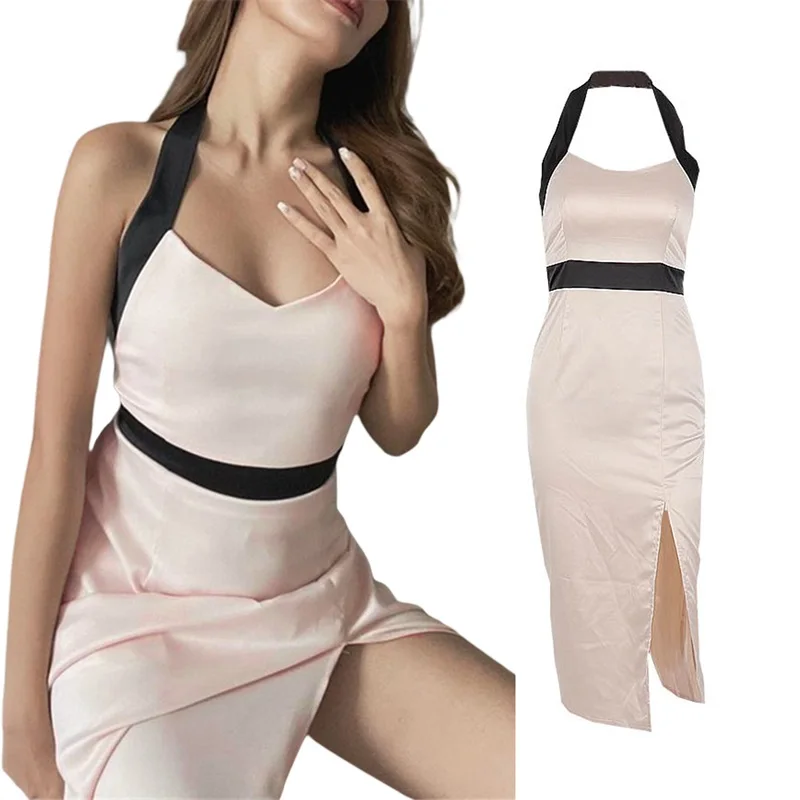 

Women's Summer Fashionable Clubwear Dress Sleeveless Backless Hanging Neck High Split Dress