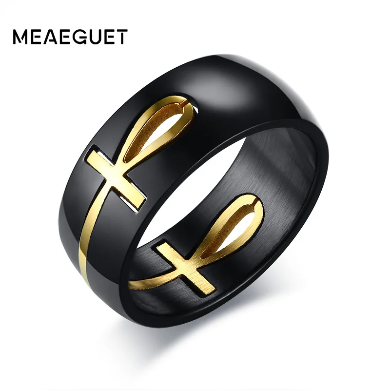 

Separable Ankh Egyptian Cross Ring Men Black Gold Color Stainless Steel Key of Life Wedding Male Anel Jewelry