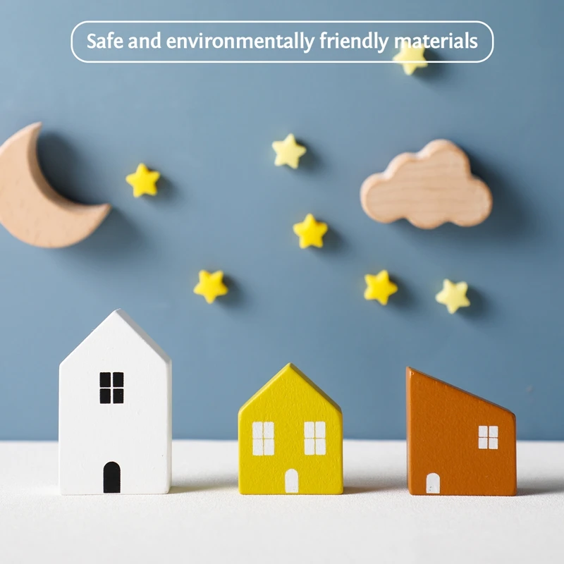 

Wooden Building House Block Wooden Teethers Ornaments Toys Children Montessori Educational Toys Wooden Grasp Matching Toy Gifts