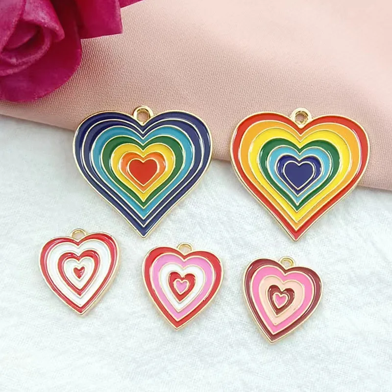 

10 шт. 29x28 мм эмалированное Радужное сердце Шарм для изготовления ювелирных изделий Модные серьги подвеска браслет ожерелье аксессуары фурн...
