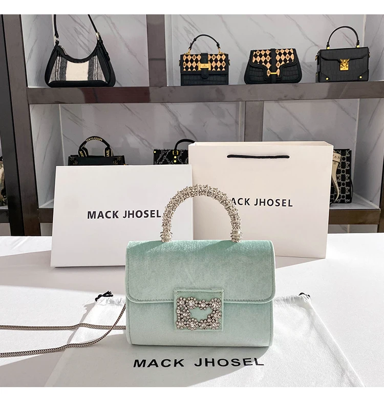 Luxury Designer Smooth Velvet Square Bag Women's Handbag Rhinestone Diamond Evening Bag Dinner Party Clutch Purse Messenger Bag