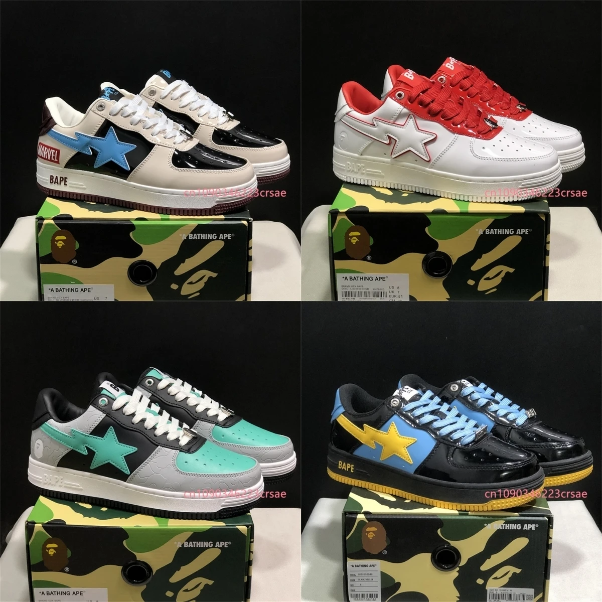 Eur36-Eur46 Bape Sta Мужчины Женщины Дышащая обувь для скейтбординга Уличные кроссовки