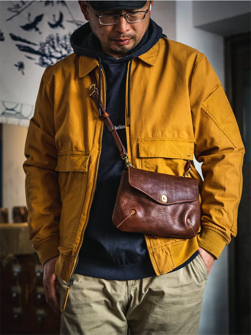 Fashion Retro Luxury Designer Natural genuine Leather Men's Brown Shoulder Bag Daily Outdoor Weekend Hot Sale Messenger Bag Men