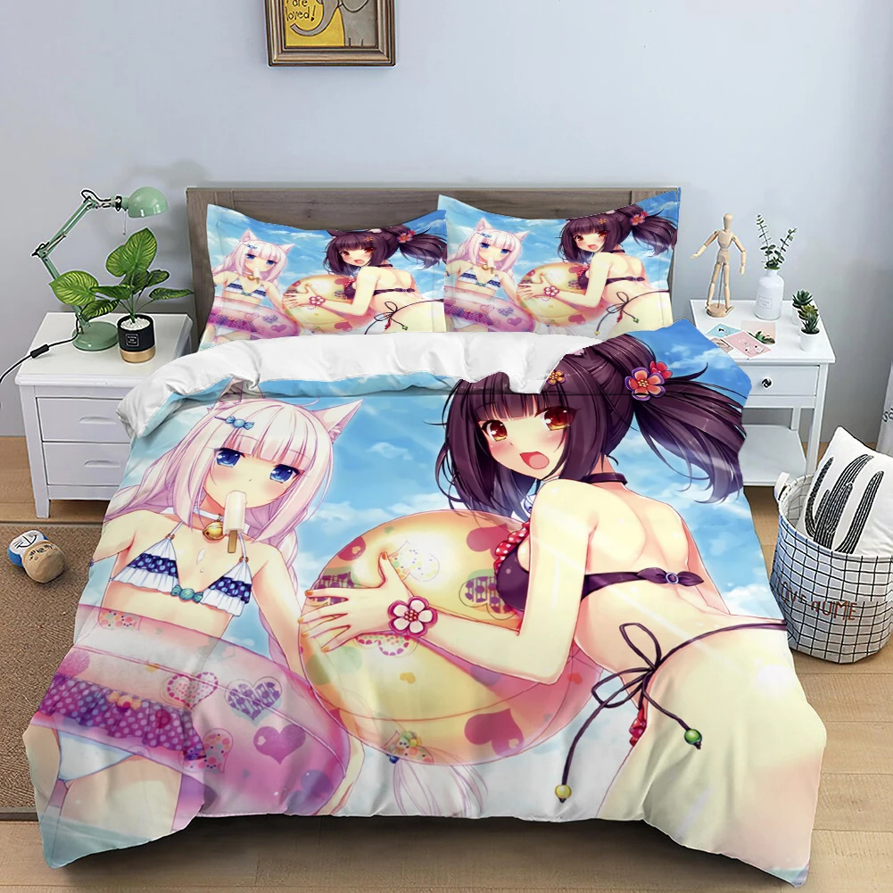 

Anime Lovely Girl Bedding Set 3D Print Nekopara Duvet Cover Japan Cartoon Bed Cover Set For Bedroom Home Textile Bed Cover Set