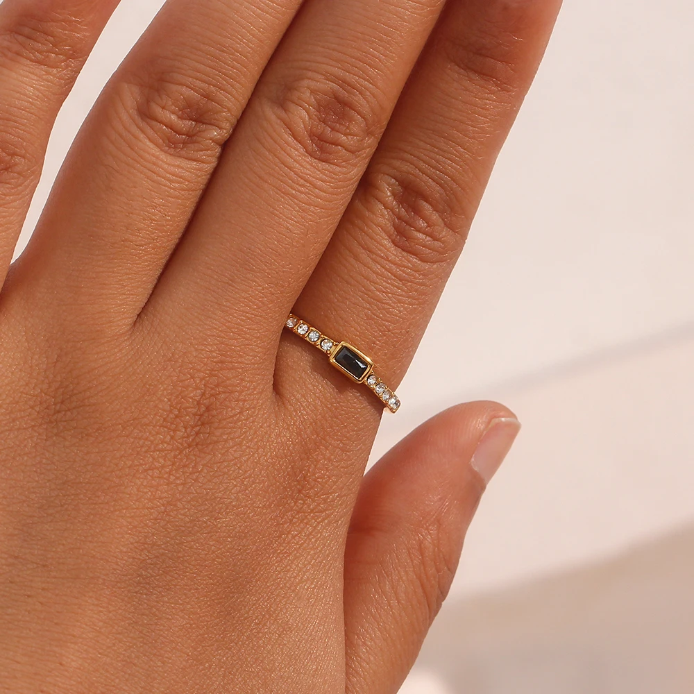 

Delicate Micro Filled Small Zircon Ring Black Ring Thin Adjustable Stainless Steel Rings For Woman Water Resistant Jewelry