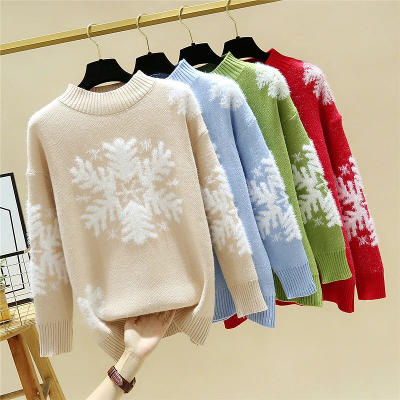 

Рождественский свитер с воротником «хомут», женский свободный пуловер, свитер, новинка, Осень-зима, Рождественский теплый базовый свитер со...