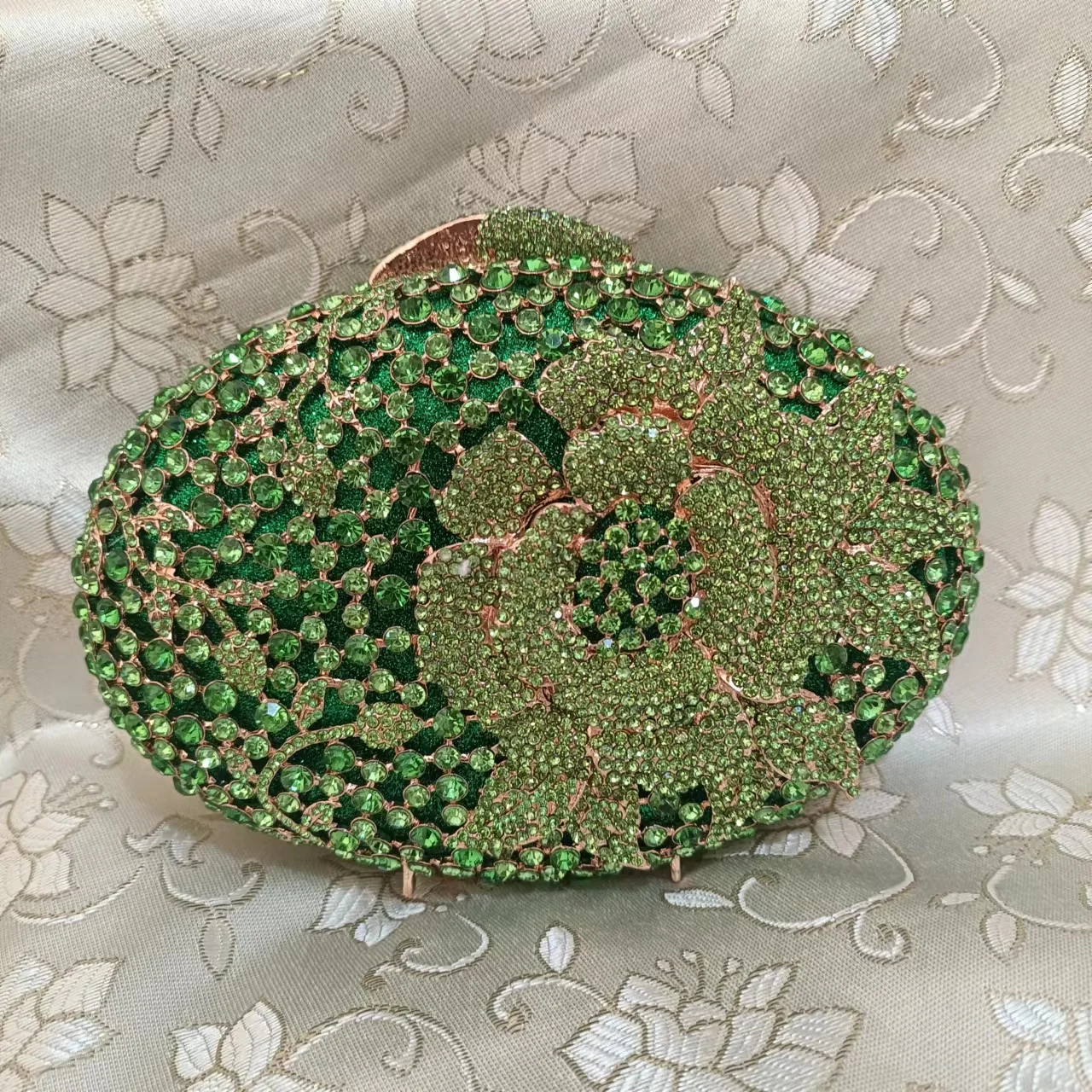

Women Blue Green Pink Multicolored Crystal Evening Party Bag Hand Made Flower Diamond Bridal Handbag Hollow Floral Clutch Purses